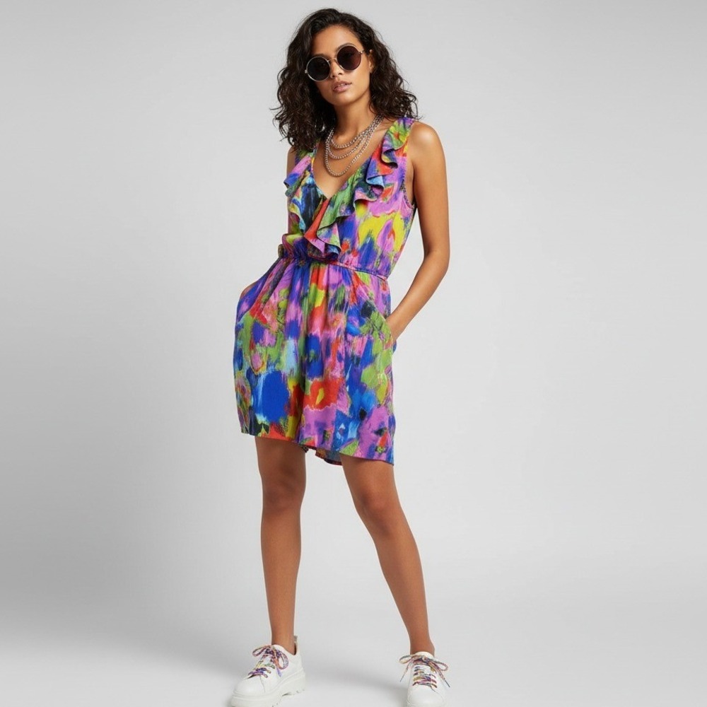 H&M Garden Collection Ruffle Romper Sz 8 Multicolor Sustainable Boho Y2K revival